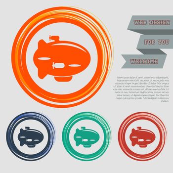 Airship Icon on the red, blue, green, orange buttons for your website and design with space text. illustration