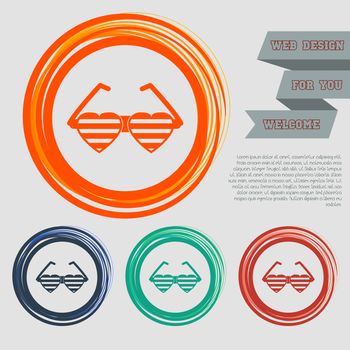sunglasses in the form of heart icon on the red, blue, green, orange buttons for your website and design with space text. illustration
