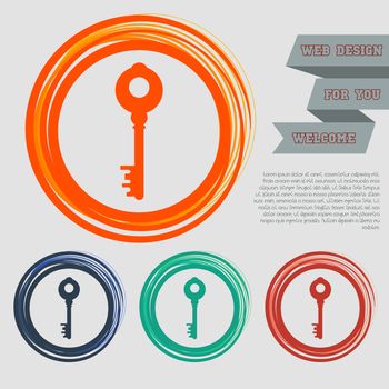 Key Icon on the red, blue, green, orange buttons for your website and design with space text. illustration