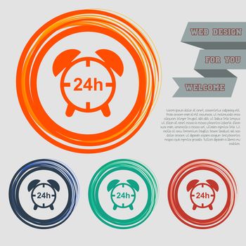 alarm clock icon on the red, blue, green, orange buttons for your website and design with space text. illustration
