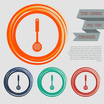 Cooking Icons on the red, blue, green, orange buttons for your website and design with space text. illustration