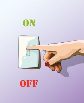 Turn off toggle style electric light wall switch. Conserve energy. illustration