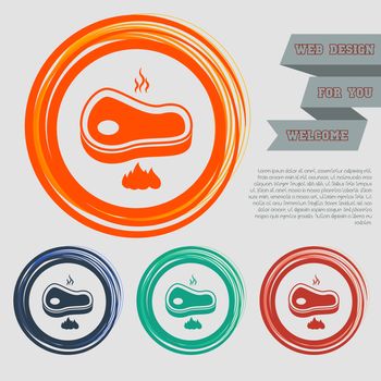 Beef Meat Steak icon on the red, blue, green, orange buttons for your website and design with space text. illustration