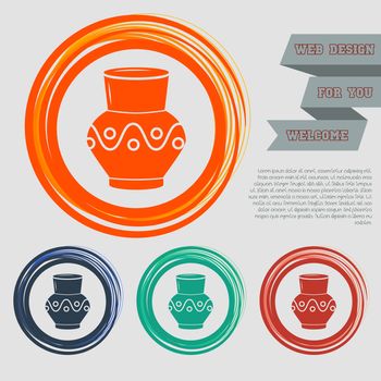 Vase, amphora icon on the red, blue, green, orange buttons for your website and design with space text. illustration