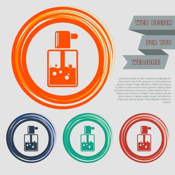 Perfume icon on the red, blue, green, orange buttons for your website and design with space text. illustration