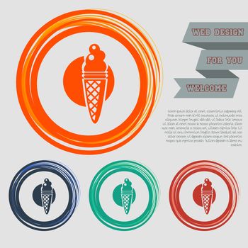 Ice Cream icon on the red, blue, green, orange buttons for your website and design with space text. illustration