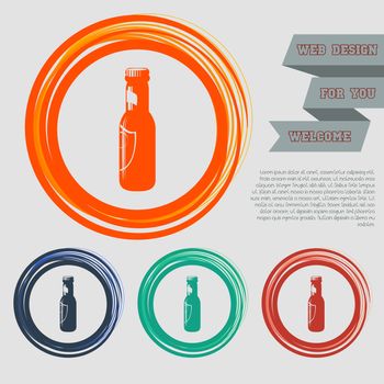 Beer bottle Icon on the red, blue, green, orange buttons for your website and design with space text. illustration