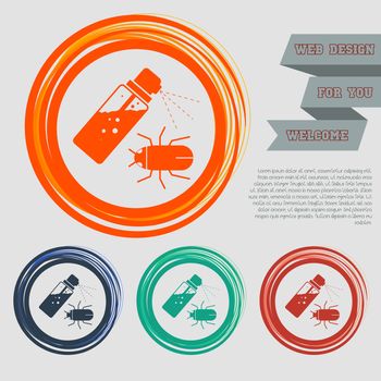 Mosquito spray, Bug Spray icon on the red, blue, green, orange buttons for your website and design with space text. illustration