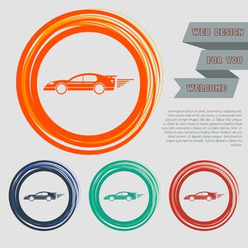 Super Car icon on the red, blue, green, orange buttons for your website and design with space text. illustration