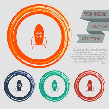 Rocket icon on the red, blue, green, orange buttons for your website and design with space text. illustration
