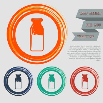 traditional bottle of milk icon on the red, blue, green, orange buttons for your website and design with space text. illustration