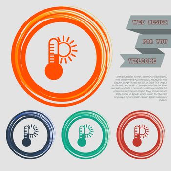 temperature, Medicine thermometer, Weather climate icon on the red, blue, green, orange buttons for your website and design with space text. illustration