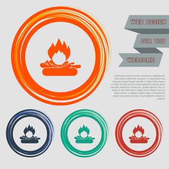 Fire Icon on the red, blue, green, orange buttons for your website and design with space text. illustration