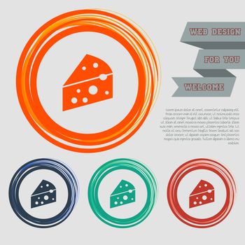 Cheese icon on the red, blue, green, orange buttons for your website and design with space text. illustration