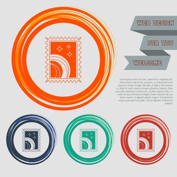 postage stamp icon on the red, blue, green, orange buttons for your website and design with space text. illustration