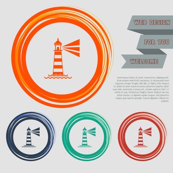 Lighthouse icon on the red, blue, green, orange buttons for your website and design with space text. illustration