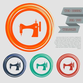 Sewing Machine icon on the red, blue, green, orange buttons for your website and design with space text. illustration