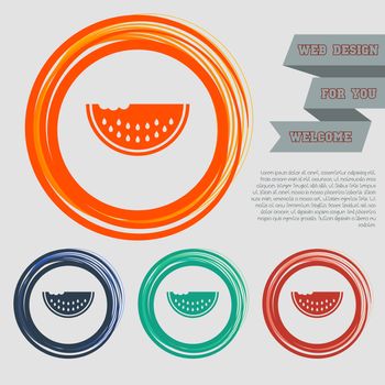 watermelon icon on the red, blue, green, orange buttons for your website and design with space text. illustration