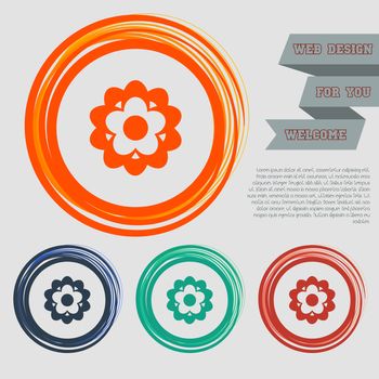 flower icon on the red, blue, green, orange buttons for your website and design with space text. illustration