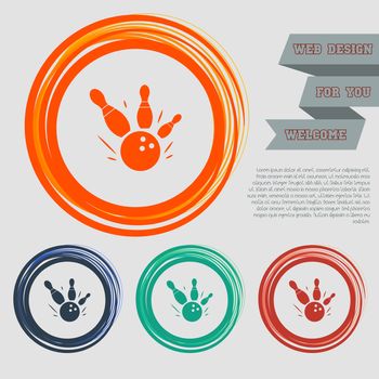 bowling game round ball icon on the red, blue, green, orange buttons for your website and design with space text. illustration