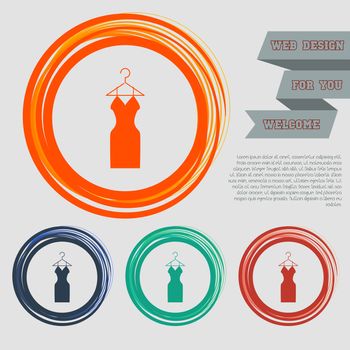 Dress Icon on the red, blue, green, orange buttons for your website and design with space text. illustration