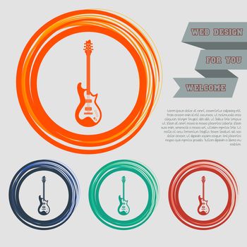 Electric guitar icon. on the red, blue, green, orange buttons for your website and design with space text. illustration