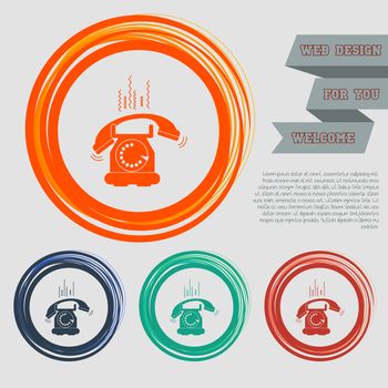Phone Icon on the red, blue, green, orange buttons for your website and design with space text. illustration