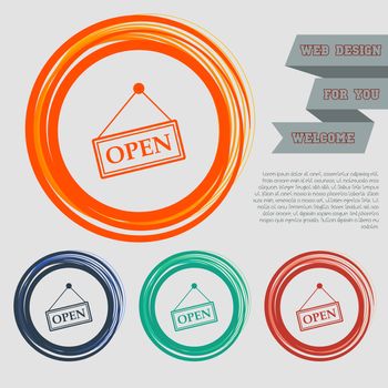 Open Icon on the red, blue, green, orange buttons for your website and design with space text. illustration