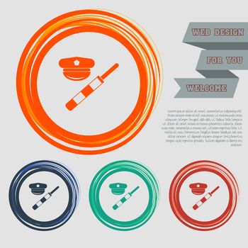 police of hat icon on the red, blue, green, orange buttons for your website and design with space text. illustration