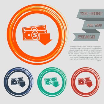 money cash icon on the red, blue, green, orange buttons for your website and design with space text. illustration