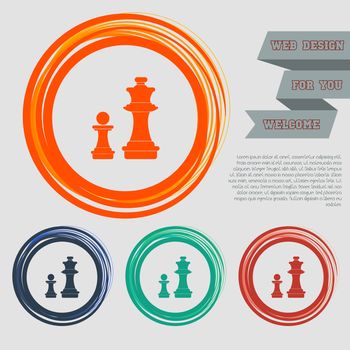 Chess Icon on the red, blue, green, orange buttons for your website and design with space text. illustration