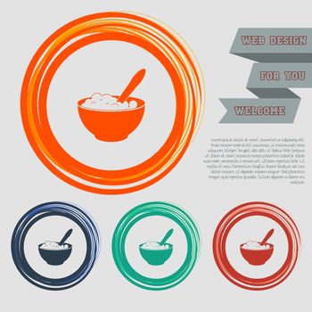 porridge icon on the red, blue, green, orange buttons for your website and design with space text. illustration