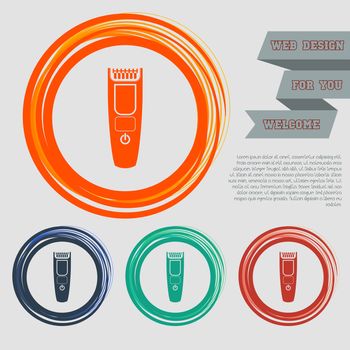 Shaver hairclipper icon on the red, blue, green, orange buttons for your website and design with space text. illustration