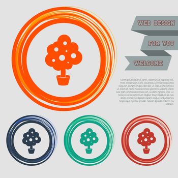 tree Icon on the red, blue, green, orange buttons for your website and design with space text. illustration