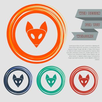 Fox icon on the red, blue, green, orange buttons for your website and design with space text. illustration