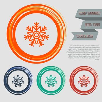 Snowflake icon on the red, blue, green, orange buttons for your website and design with space text. illustration
