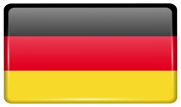 Flags of Germany in the form of a magnet on refrigerator with reflections light. illustration