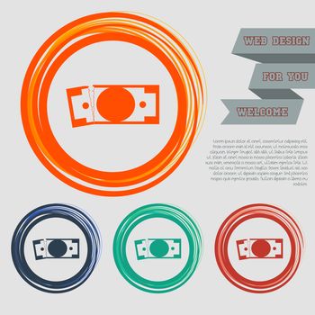 dollar icon on the red, blue, green, orange buttons for your website and design with space text. illustration