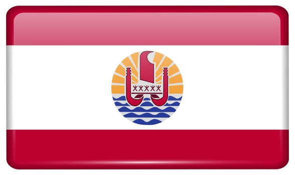 Flags of french polynesia in the form of a magnet on refrigerator with reflections light. illustration