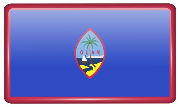 Flags of Guam in the form of a magnet on refrigerator with reflections light. illustration