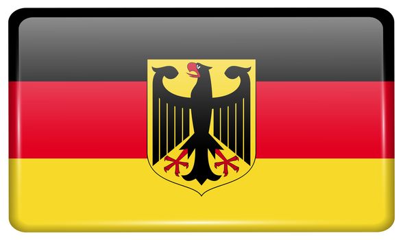 Flags of Germany in the form of a magnet on refrigerator with reflections light. illustration