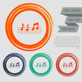 music notes icon on the red, blue, green, orange buttons for your website and design with space text. illustration