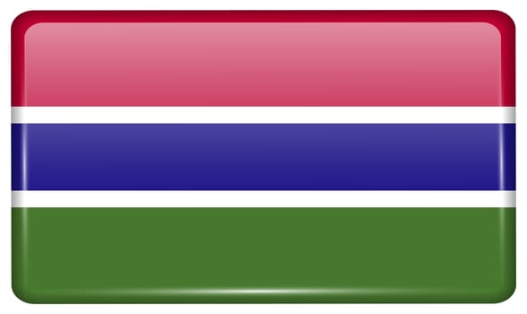 Flags of Gambia in the form of a magnet on refrigerator with reflections light. illustration