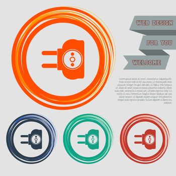 socket icon on the red, blue, green, orange buttons for your website and design with space text. illustration