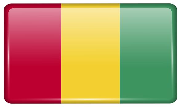 Flags of Guinea in the form of a magnet on refrigerator with reflections light. illustration