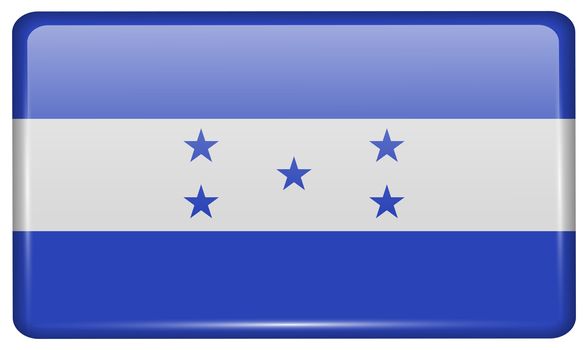 Flags of Honduras in the form of a magnet on refrigerator with reflections light. illustration