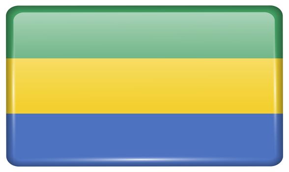 Flags of Gabon in the form of a magnet on refrigerator with reflections light. illustration