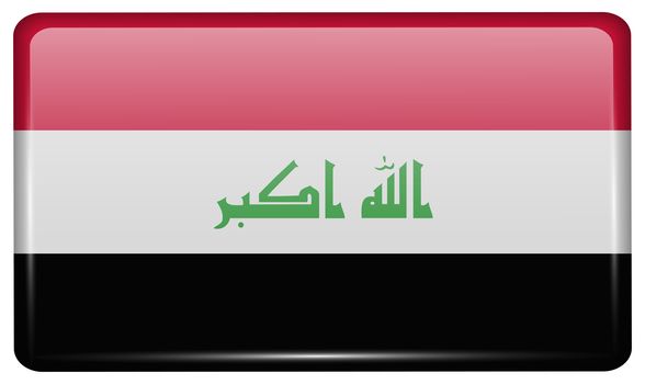 Flags of Iraq in the form of a magnet on refrigerator with reflections light. illustration