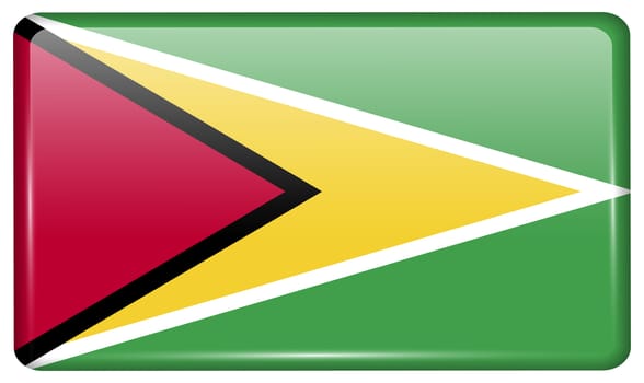 Flags of Guyana in the form of a magnet on refrigerator with reflections light. illustration