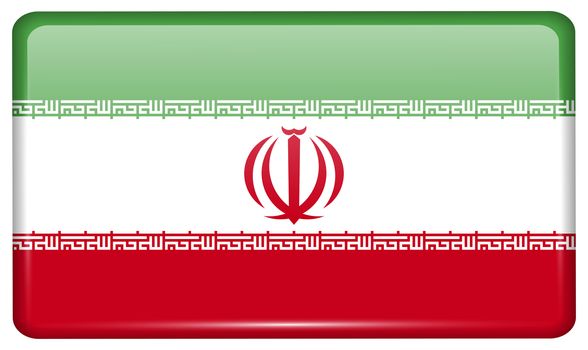 Flags of Iran in the form of a magnet on refrigerator with reflections light. illustration